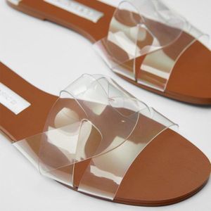 Zomer Vrouwen Schoenen Bruin Transparant Kruis Riem Platte Met Vrouwelijke Slippers Waterdicht Goede Dames Slides