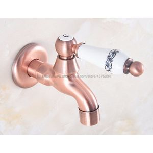 Antieke Rode Koperen Wand gemonteerde Mop Pool Sink Tap voor Keuken Badkamer Tuin Enkel Handvat Koud Water Kraan Nav331
