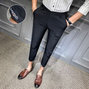 Koreaanse Zomer Jurk Broek Mannen Slim Fit Formele Broek Voor Mannen Streetwear Enkellange Kantoor Broek Mannen Zwart 28-34