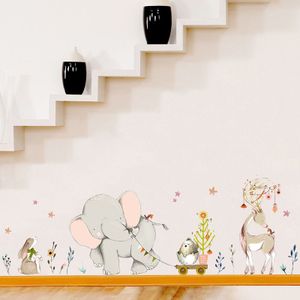Gelukkig Baby Olifant Bunny Fawn Muurstickers Kids Baby Kamer Decoratie Art Nursery Mural Cartoon Dieren Stickers Thuis Behang