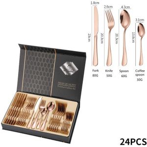 6Set/24Pcs Luxe Bestek Box Set Bruiloft Jaar Familie Diner Elegante Bestek Set Roestvrij staal Servies Set