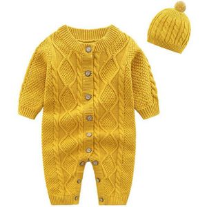 0-18M Kids Baby Jongens Meisjes Warm Baby Romper Knit Solid Single Breasted Jumpsuit Kleding Trui Outfit