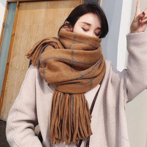 [Ewq] Winter Sjaal Plaid Patchwork Dikke Warm Houden Breien Lange Plaid Korea Mode Sjaal Vrouw Wol Spinnen 19C-a17-02-0