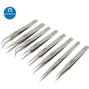 8 Soorten Anti-Statische Pincet Elektronica Roestvrij Staal Elleboog Fijne Tip Pincet Set Telefoon Reparatie Tool Voor Wimper Tang horloge