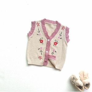 Baby Baby Meisje Gebreide Vest Voor Pasgeborenen Borduren V-hals Trui Jas Herfst Kinderkleding Meisjes Katoenen Vest