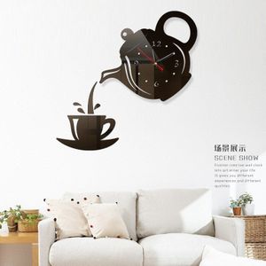 Modern Theepot Diy Muur-Klok Sticker Mute Digitale 3D Muur Grote Klok Woonkamer Home Office Decor Kerst