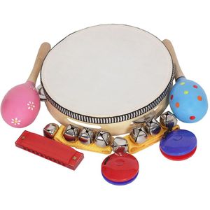8 Stks/set Muzikaal Speelgoed Slaginstrumenten Band Ritme Kit Inclusief Tamboerijn Maracas Castagnetten Handbells Harmonica Voor Kinderen