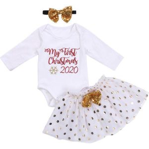 Pasgeboren Baby Meisjes Kerst Kleding Set Lange Mouw Brief Bodysuits Tops Stippen Mesh Rokken Hoofdband 3Pcs Lente Herfst