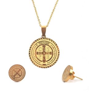 Benedictus Golden Rvs Religieuze Vrouwen Ketting Earring Sets