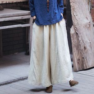 Chinese stijl linnen Palazzo culotttes femme wijde pijpen broek vrouwen vrouwelijke losse baggy dames elegante broek broek FF1268