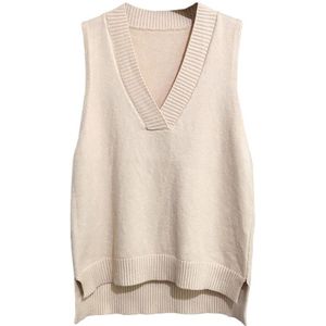 Vrouwen Sexy V-hals Gebreide Mouwloze Vest Effen Kleur Hoge Lage Asymmetrische Trui Casual Loose Trui Jumper Tank Top