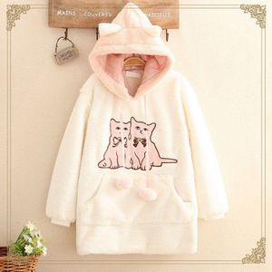 Womens Fluffy Hooded Lange Winter Sweatshirt Fluwelen Fleece Raglan Pocket Herfst Hoodie Animal Print Casual Trui Outfit