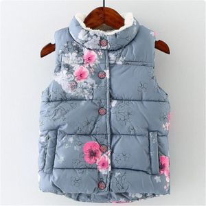 Winter Jas Vest Voor Meisje Warme Baby Meisjes Kleding Vest Dikke Peuter Kids Kinderen Bont Bloem Print Vesten Bovenkleding