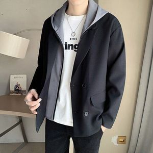 2022 Koreaanse Stijl Mannen Voorjaar Double-Breasted Pak/Mannelijke Slim Fit Hooded Leisure Blazers Plus size S-3XL
