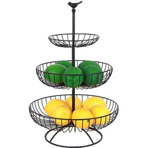 Huishouden 3 Tier Fruitschaal Aanrecht Metalen Fruitmand Zwart Vintage Stijl Tray Stand Opslag Mand