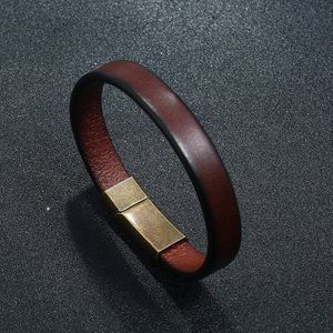 Mannen Sieraden Punk Bruin Gevlochten Lederen Armband Voor Mannen Rvs Magnetische Sluiting 20.5Cm Armbanden