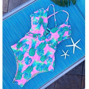 Ananas Gedrukt Vrouwen Een Stuk Badpak Summer Beachwear Padded Push Up Badmode Uitgesneden Badpak Monokini