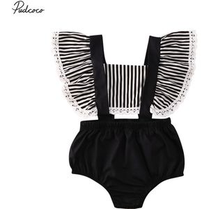 Baby Zomer Kleding Pasgeboren Baby Baby Meisjes Gestreepte Patchwork Body Verstoorde Lace Mouwloze Jumpsuit Sunsuit Outfit