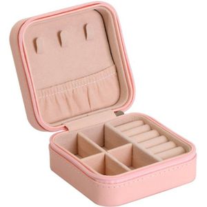 Make Pouch Kleine Draagbare Reizen Sieraden Doos met Spiegel Storage Case Organizer voor Ringen Oorbellen Kettingen make-up accessoires