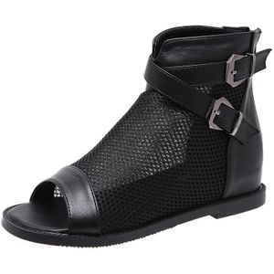 Gdgydh Europese Stijl Zomer Schoenen Vrouwen Hoogte Toenemende Black Mesh Ademend Dames Laarzen Voor Zomer Mode Gesp Open Teen