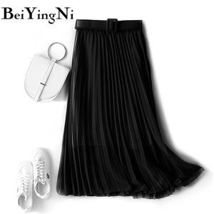 Beiyingni Vrouwen Chiffon Riem Chiffon Rok Effen Geplooide Vrouwelijke Lange Maxi Shift Casual Rokken Lady Boho Vintage Koreaanse Saia Midi