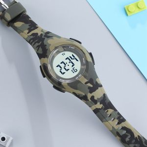 Ohsen Kids Jongens Digitale Horloge Camouflage Groen Siliconen Elektronische Horloge Kinderen Waterdichte Sport Led Klok
