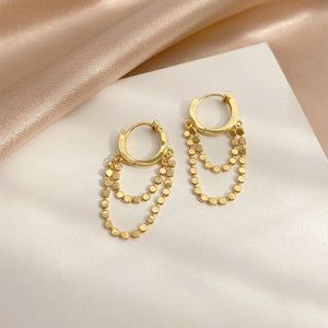 Huanzhi Goud Kleur Ketting Metalen Hoepel Oorbellen Geometrische Ronde Tassel Earring Voor Vrouwen Meisjes Partij Sieraden