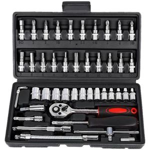 46 Stuk Auto Reparatie Kit Tool Professionele Auto Onderhoud Auto Mouw Auto Reparatie Kit Set Chrome Vanadium Staal Zwart