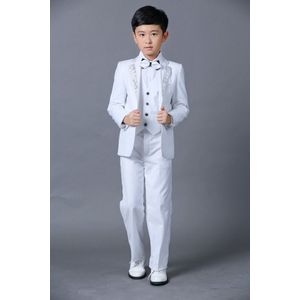 5pcs Formele kinderen Witte Jurk Pak Sets Bloem Jongens Wedding Party Piano Prestaties Kostuum Kinderen Blazer Vest Shirts broek