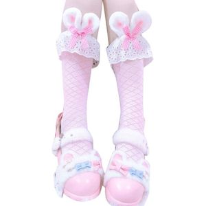 Japanse Student Lolita Glasvezel Tulle Crew Sokken Zoete Ster Lint Strik Transparante Kawaii Mid Tube Kousen Voor Y1AC