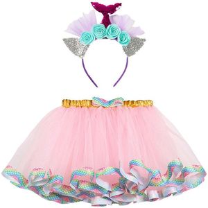 Baby Meisjes Kleding Meisjes Rok Kinderen Meisjes Party Dance Ballet Kostuum Splice Rainbow Tulle Rok + Haarband Meisje Suits kid Suits