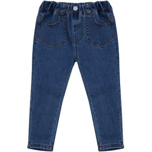 Opperiaya Baby Meisjes Jongens Elastische Denim Jeans Pocket Knop Eenvoudige En Mode Losse Stretch Broek Voor Alle Jaar Ronde Dragen