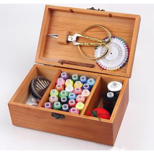 Rechthoek Houten Praktische Diy Lege Multifunctionele Organizer Naaien Doos Mand Met Slot Accessoires Storage Case Vakken