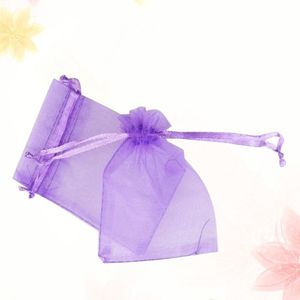 100 Stuks Organza Zakjes Koord Licht Paars Transparant Snoep Zakken Lavendel Pouch Gaas Tas Voor Bruiloft