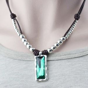 Anslow Mode-sieraden Retro Handgemaakte Diy Zilveren Kralen Lederen Kraag Choker Ketting Voor Vrouwen Lady Vriendschap LOW0082AN