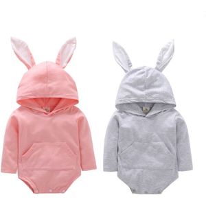 Baby Meisjes Jongens 3D Bunny Pasen Kleding Lange Mouw Romper Hooded Solid Jumpsuit