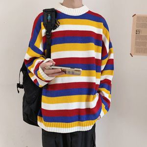 Privathinker Herfst Winter Mannen Gebreide Truien Koreaanse Kleurrijke Gestreepte Man Oversized Truien Paar Mannelijke Casual Tops