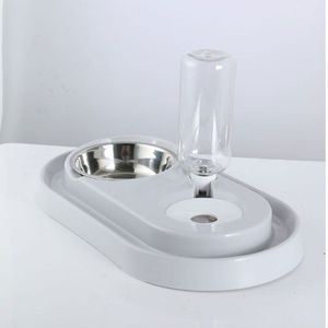 Dual Port Pet Food Bowl Voor Voeden En Drinken Roestvrijstalen Automatische Water Dispenser Feeder Gebruiksvoorwerpen Voerbak Voor Kat hond