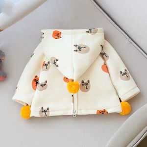 Baby Kid Jongen Herfst Winter Beige Plus Fleece Jas Terug Rits Afdrukken Jas Pasgeboren Baby Beer Hoodie Peuter Meisje Winter jas