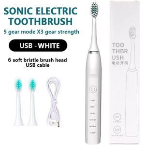 Sonische Elektrische Tandenborstel 5 Modi Tanden Witter Oplaadbare Waterdichte Elektronische Borstel 6 Vervanging Heads Houder
