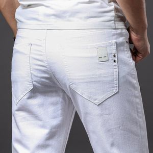 Voor Vier Seizoenen Comfortabele Witte Denim Jeans Casual Klassieke Stijl Slim Broek Mannelijke Geavanceerde Stretch Broek