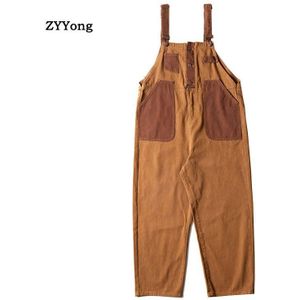 Mannen Jumpsuits Retro Multi-Pocket Bruin Cargo Broek Broek Ongedwongen Losse Hip Hop Streetwear Comfortabele Overalls