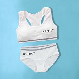 Meisjes Katoenen Ondergoed Sets Training Bh Slipje Kids Tieners Studenten Beha Vest En Slipje Draadloze Meisjes Sportbeha 8-16Y