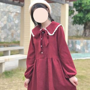 Japanse College Stijl Schattige Pop Kraag Corduroy Jurk Met Lange Mouwen Voor Vrouwen Herfst En Winter Zoete Lolita jurk