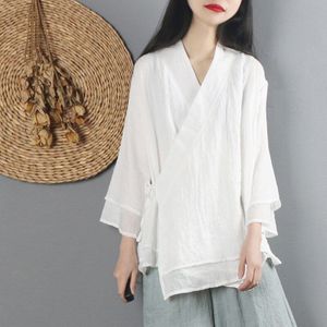 Vrouwen Linnen Shirt Tops Chinese Stijl Vintage Retro Overhemd Vest Jas Fairy Tai Chi Uniform Tang Pak Ademende Casual Hanfu