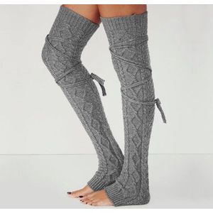 Nieuw Vrouwen Winter Warm Solid Beenwarmers Wol Breien Hoge Kniekousen HERFST Ruffle Trim Beenwarmers Boot Topper sokken