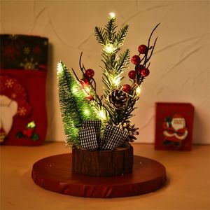 Creatieve Kerstboom Ornamenten Led Licht Houten Bodem Tafeldecoratie Mini Kerstboom