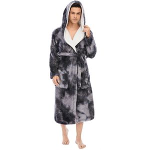 Mode Mannen Kleurrijke Tie-Dye Gedrukt Coral Flanel Fleece Dubbele Zakken Dikke Losse Hooded Thuis Kimono Badjassen Nachtkleding # G3