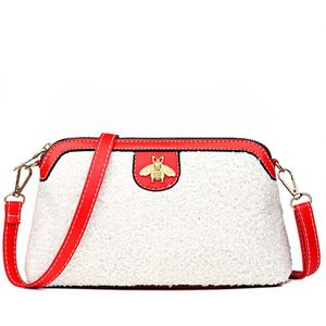 Casual Vrouwen Lam Fleece Schouder Messenger Bags Duurzaam Mode Effen Kleur Handtassen Eenvoudige Bee Decoratie Shell Crossbody