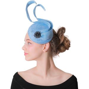 Fascinators hoed dames prom lichtblauw unieke vorm kleine Fedora cap hoofdband of clip cocktail thee party girl hoofdtooi LM032